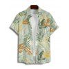 Chemise de Plage de Vacances Feuille Tropicale Imprimée Boutonnée Manches Courtes à Col Relevé - Vert clair 4XL