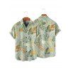 Chemise de Plage de Vacances Feuille Tropicale Imprimée Boutonnée Manches Courtes à Col Relevé - Vert clair 4XL