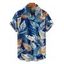 Chemise de Plage de Vacances Feuille Tropicale Imprimée Boutonnée Manches Courtes à Col Relevé - Vert clair S