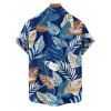 Chemise de Plage de Vacances Feuille Tropicale Imprimée Boutonnée Manches Courtes à Col Relevé - Bleu profond S