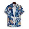 Chemise de Plage de Vacances Feuille Tropicale Imprimée Boutonnée Manches Courtes à Col Relevé - Bleu profond S