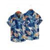 Chemise de Plage de Vacances Feuille Tropicale Imprimée Boutonnée Manches Courtes à Col Relevé - Bleu profond S