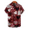 Chemise Rayée Cœur Imprimé Boutonnée Saint-Valentin à Manches Courtes - Rouge foncé S