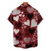 Chemise Rayée Cœur Imprimé Boutonnée Saint-Valentin à Manches Courtes - Rouge foncé S