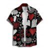 Chemise Rayée Cœur Imprimé Boutonnée Saint-Valentin à Manches Courtes - Noir S