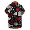 Chemise Rayée Cœur Imprimé Boutonnée Saint-Valentin à Manches Courtes - Noir S