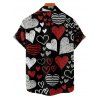 Chemise Rayée Cœur Imprimé Boutonnée Saint-Valentin à Manches Courtes - Noir XL