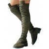 Solid Color Lace Up Over The Knee Boots - Vert profond EU 42