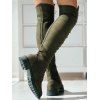 Solid Color Lace Up Over The Knee Boots - Vert profond EU 42