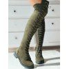 Solid Color Lace Up Over The Knee Boots - Vert profond EU 42