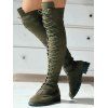 Solid Color Lace Up Over The Knee Boots - Vert profond EU 42