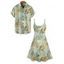 Vacation Tropical Leaf Print Spaghetti Strap Mini Dress And Short Sleeve Shirt Matching Outfit - Bleu profond S | US 4