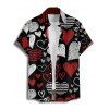 Valentine's Day Striped Heart Print Lace Up Mini Dress And Short Sleeve Shirt Matching Outfit - Noir S | US 4