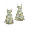 Vacation Tropical Leaf Print Spaghetti Strap Mini Dress And Short Sleeve Shirt Matching Outfit - Vert clair S | US 4