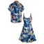 Vacation Tropical Leaf Print Spaghetti Strap Mini Dress And Short Sleeve Shirt Matching Outfit - Bleu profond S | US 4