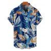 Vacation Tropical Leaf Print Spaghetti Strap Mini Dress And Short Sleeve Shirt Matching Outfit - Bleu profond S | US 4