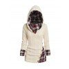 Twisted Cable Knit Plaid Print Ruched Hooded Sweater And Leaf Embroidery Double Buttons Jeans Fleece-Lining Slippers Outfit - Beige S | US 4