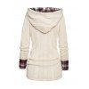 Twisted Cable Knit Plaid Print Ruched Hooded Sweater And Leaf Embroidery Double Buttons Jeans Fleece-Lining Slippers Outfit - Beige S | US 4