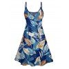 Vacation Tropical Leaf Print Spaghetti Strap Mini Dress And Short Sleeve Shirt Matching Outfit - Bleu profond S | US 4