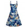 Vacation Tropical Leaf Print Spaghetti Strap Mini Dress And Short Sleeve Shirt Matching Outfit - Bleu profond S | US 4