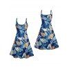 Vacation Tropical Leaf Print Spaghetti Strap Mini Dress And Short Sleeve Shirt Matching Outfit - Bleu profond S | US 4