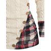 Twisted Cable Knit Plaid Print Ruched Hooded Sweater And Leaf Embroidery Double Buttons Jeans Fleece-Lining Slippers Outfit - Beige S | US 4