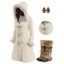 Cable Knit Plaid Horn Button Faux Fur Hooded Coat And Warm Ethnic High Boots Teardrop Earrings Outfit - Beige S | US 4