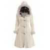 Cable Knit Plaid Horn Button Faux Fur Hooded Coat And Warm Ethnic High Boots Teardrop Earrings Outfit - Beige S | US 4