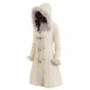 Cable Knit Plaid Horn Button Faux Fur Hooded Coat And Warm Ethnic High Boots Teardrop Earrings Outfit - Beige S | US 4