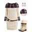 Plaid Foldover Cable Knit Ruched Belted Mini Sweater Dress And Ethnic Style Mid-calf Boots Hollow Out Drop Earrings Outfit - Beige S | US 4