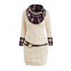 Plaid Foldover Cable Knit Ruched Belted Mini Sweater Dress And Ethnic Style Mid-calf Boots Hollow Out Drop Earrings Outfit - Beige S | US 4