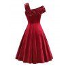 Robe de Soirée Boutonnée à Col Oblique à Paillettes en Velours - Rouge foncé XXL | US 14