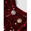 Robe de Soirée Boutonnée à Col Oblique à Paillettes en Velours - Rouge foncé XXL | US 14