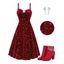 Allover Celestial Sun Moon Star Print Ruched Rhinestone Velour Party Dress And Rhinestones Ankle Boots Drop Earrings Outfit - Rouge foncé S | US 4