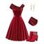 Sequins Skew Collar Mock Button Velour Dress And Rhinestones Zip Up Ankle Boots Drop Earrings Outfit - Rouge foncé S | US 4