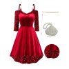 Cold Shoulder Sequins Sweetheart Neck Mini Dress And Faux Diamond Triangle Party Bag Rhinestone Belt Outfit - Rouge foncé S | US 4