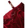 Cold Shoulder Sequins Sweetheart Neck Mini Dress And Faux Diamond Triangle Party Bag Rhinestone Belt Outfit - Rouge foncé S | US 4