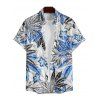 Chemise Décontractée Manches Courtes à Imprimé Plante pour Hommes - Bleu clair S