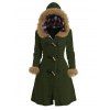 Manteau à Capuche Long Boutonné Panneau à Carreaux en Fausse Fourrure - Vert profond S | US 4