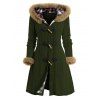 Manteau à Capuche Long Boutonné Panneau à Carreaux en Fausse Fourrure - Vert profond S | US 4