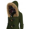 Manteau à Capuche Long Boutonné Panneau à Carreaux en Fausse Fourrure - Vert profond S | US 4