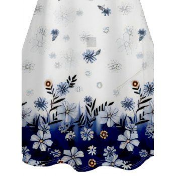 Plant Print V Neck High Waist Spaghetti Strap Dress Sleeveless Summer A Line Cami Dress 
