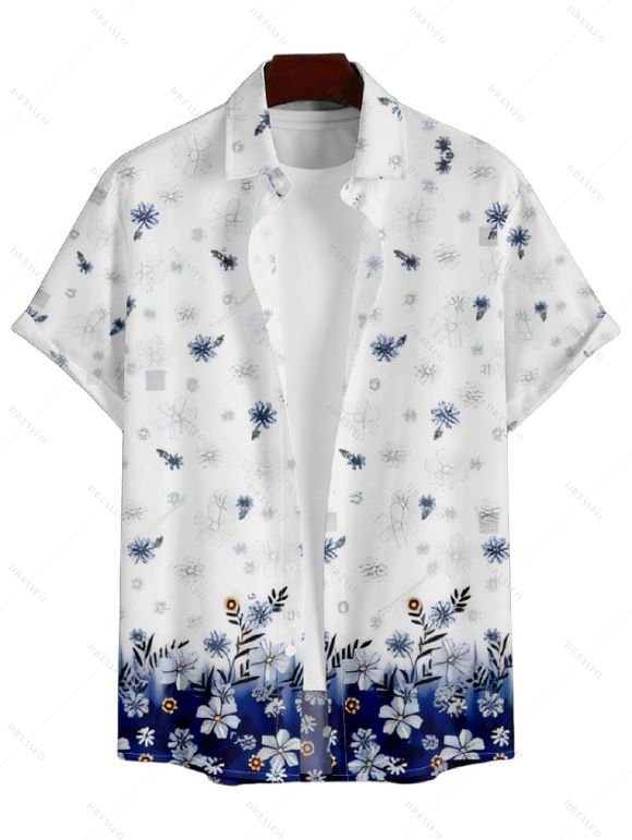 Chemise Décontractée Manches Courtes à Imprimé Plante pour Hommes - Blanc 4XL