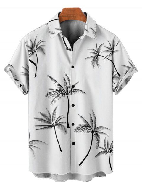 Chemise de Vacances Arbre de Palmier Imprimée Boutonnée à Manches Courtes