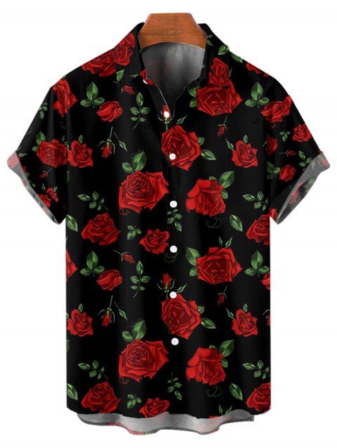 Chemise Rose en Tissu Imprimé Boutonnée Saint-Valentin à Manches Courtes