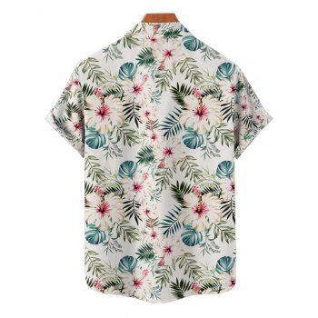 Tropical Flower Leaf Print Colorblock Belted Mini Dress And Short Sleeve Shirt Vacation Outfit