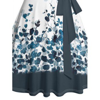 Ombre Leaf Flower Painting Print Sweetheart Neck Ruched Bust Belted Mini Dress