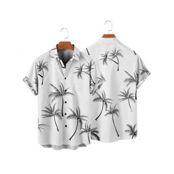 Palm Tree Print Button Up Short Sleeve Vacation Shirt