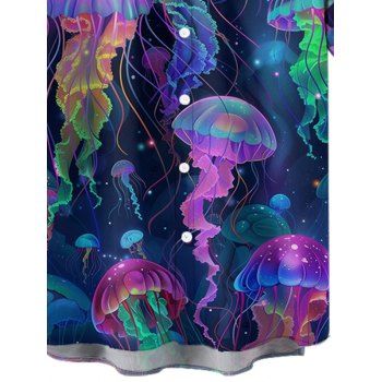 Psychedelic Jellyfish Print Button Up Short Sleeve Vacation Shirt