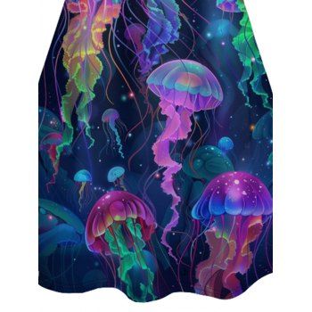 Psychedelic Jellyfish Print Spaghetti Strap V Neck A Line Mini Dress